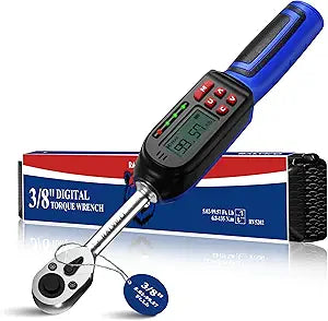 Digital Torque Wrench 3/8 Drive (5.02-99.57 Ft. Lb/ 6.8-135 N.m) 2% Accuracy with Buzzer and LED Flash Notification 3/8 Digital Torque Wrench Four Units of Measure for Moto, Auto, Car