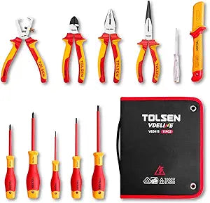 TOLSEN Insulated Screwdriver & Pliers Set: 11-Piece VDE Insulated Set, 1000V Insulated Electrician Tool Set with Insulated Phillips and Slotted Screwdrivers, Insulated Pliers and Cable Knife