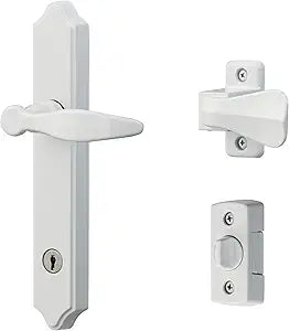 Ideal Security 1216 Surface Mount Storm Door Handle with Lock and Key for 1  1  inches Thick Doors (White, 4-Posts)