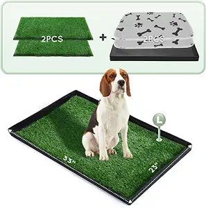 HQ4US 4LEGS Dog Grass Pad with Foldable Dog Litter Box,Large Liner Base for BalconyUltra-Absorbent Artificial Grass Pads for Dogs Pee Pad Holder, Potty Training, 2 PCS Reusable Pee Pad