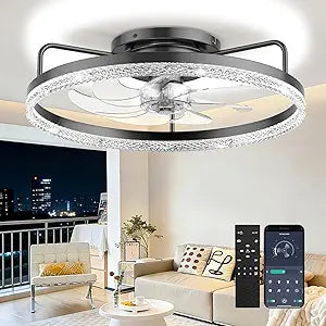 Ceiling Fan with Light,20" Flush Mount Ceiling Fan,6 Speeds,3000-6500K Dimmable LED, App&Remote Control, Quiet DC Motor for Bedroom Living Room Modern Ceiling Fans with Lights (Black, 20inch-Scaly)