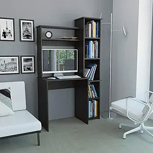 Tuhome Versalles Writing Desk with Two Superior Shelves, Five Side Open Storage Compartments, Space-Saving Modern Workstation Design for Studios and Offices, Ideal for Organization, Books, Accessorie