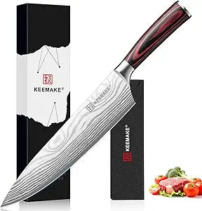 KEEMAKE Chef Knife - 8 Inch High Carbon Stainless Steel Kitchen Knife with Ergonomic Handle, Professional Kitchen Gadgets with Gift Box for Men and Women, Father Day Gifts