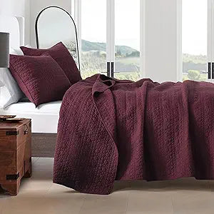 HORIMOTE HOME Burgundy Quilt Set King Size, Lightweight Soft Pre-Washed Microfiber Classic Circle Pattern Bedspread Coverlet, 3 Pieces Quilt Bedding Set with Pillow Shams for All Season, 106x96 inches