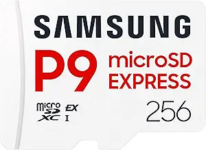 Samsung P9 Express microSD Express Card, 256GB microSDXC Memory Card, Up to 800 MB/s, for Nintendo-Switch â„¢ 2, (MB MK256T/AM)