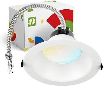 ASD Commercial LED Downlight 8 Inch, Round Power Adjustable Downlights 16/22/26/30/35W, Canless LED Recessed Lighting 120-277V, 5 CCT 2700K-5000K, Dimmable Ceiling Light Fixture, IC Rated, White, ETL
