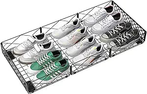 NADAMOO 5.4 in Low Profile Under Bed Storage, 36.6" Ultra Long Metal Underbed Organizer with 6 Smooth Rolling Wheels, 110 lbs Heavy Duty Foldable Under Bed Container for Shoes, Clothes, Toys, 1 Pack