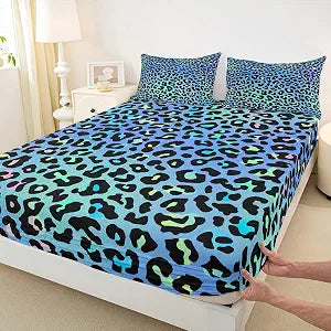 Colorful Leopard Print Fitted Sheet Twin Size,Wild Animals Cheetah Skin Bedding Set,Kids Girls Beauty Woman Room Decor,Watercolor Leopard Romantic Bed Cover,Dreamy Bed Sheet,1 Pillowcase