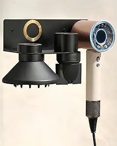 Dyson Hair Dryer Holder, Hair Dryer Wall Mount Hanger for Supersonic Nural, 5 Attachments Magnetic Aluminum Anti-Scratch Dyson Blow Dryer Holder with Cord Hook, No-Drill/Screw Installation UEMUSI
