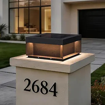 MVBT Solar Post Light, 11.8" Outdoor Modern Pillar Lights, Waterproof 3000K LED Patio Gate Column Lamp, Black Large Fence Deck Cap Lantern, Dusk to Dawn Driveway Garden Posts Landscape Lighting
