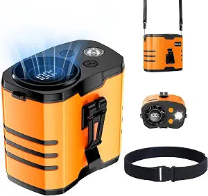Portable Waist Fan, Rechargeable Belt Fan with 10-Speed Turbo Motor, 35H Runtime, 130 Wide Airflow Body Fan with LED Light, Hands-Free Wearable Fan for Outdoor Work, Camping, Fishing (Orange)