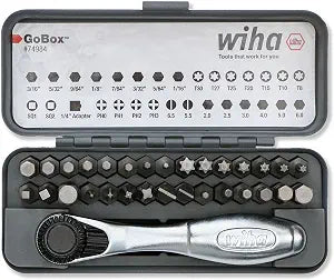 Wiha 74984 Standard Screwdriver Bit Set with Mini Ratchet, 32 Piece