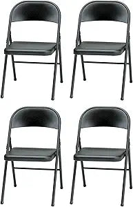 MECO Sudden Comfort All Steel Folding Chair Set with Steel Frame and Contoured Backrest for Indoor or Outdoor Events, Black Lace (Set of 4)