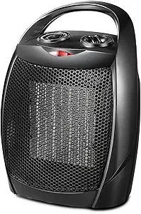 Kismile Small Electric Space Heater Ceramic Space Heater,Portable Heater Fan for Office with Adjustable Thermostat and Overheat Protection ETL Listed for Kitchen, 750W/1500W(Black)
