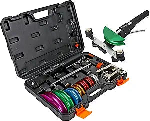 CARVALAX Pipe Tube Bender Set, for 1/4 to 7/8 O.D, 90 Ratcheting Tubing Bender Kit with Reverse Bending Adapters and 7 Multi-Color Aluminum Heads, for HVAC Air Condition Heating Repair
