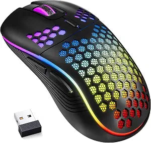 MELOGAGA Wireless Gaming Mouse RGB Rechargeable Lightweight Honeycomb Black