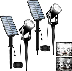 T-SUNUS Solar Garden Spot Lights, LED Solar Landscape Light Outdoor IP65 Waterproof 9.8ft Cable, Separated Solar Panel, Auto ON/Off for Garden, Driveway, Pathway, Pool Area (White 6000K)