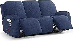 Stretch Recliner Sofa Cover - 5 Pieces Plush Fabric Slipcovers & Durable Furniture Protector for Reclining Couch, Ideal for Kids and Pets (3 Seater, Navy)