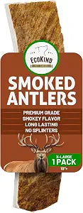 EcoKind Smoked Elk Antler Dog Chews  Natural Split Antlers, Long-Lasting Chew, Elk Antlers Treats for Extra Large Dogs Weighing 45+ lbs, Splinter-Free, Supports Dental Health  1 X-Large Smoked Chew