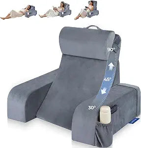 Reading Pillow with 30-90 Stepless Adjustable Angle & Height, 2 in 1 Back Wedge Pillow for Bed Sitting up with Detachable Arms Rest, Backrest Pillow for Reading/Gaming/Working in Bed or Couch, Medium
