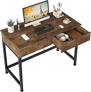 CAIYUN 40 Small Desk for Bedroom, Computer Desk with 2 Wooden Drawers, Home Office Desk with Storage, Vanity Desk, Kids Study Writing Desk for Small Space, Vintage Table for Bedroom,(Rustic Brown)