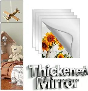 Unbreakable Mirror Tiles, 4PCS 12x12 Peel And Stick on Mirror for Wall Mirrors Decorative, Toddlers for Kids Bedroom, Plastic Gym Frameless Door Small Adhesive Mirrors for Classroom Decor Stickers