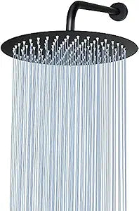 NearMoon Round Rain Shower Head With Shower Arm, Large Stainless Steel Rainfall Shower-Waterfall Full Body Coverage (12 Inch, Matte Black)