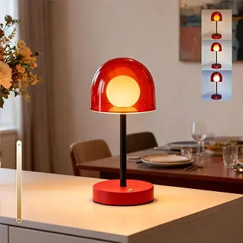 Cordless Red Table Lamp, Funky Warm LED Lamp, Retro Kitchen Lamp