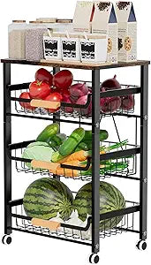 Fruit Vegetable Basket for Kitchen,4 Tier Pantry Organizers and Storage,Snack Organizer for Countertop,Pantry Cart,Metal Wire Storage Shelf Organizer Baskets for Kitchen, Pantry, Bathroom