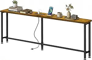 70" Narrow Sofa Table with Outlet (2 AC Outlets & 2 USB Ports), Behind Couch Table with Charging Station, Long Skinny Console Table for Living Room, Entryway and Hallway (Rustic Brown)