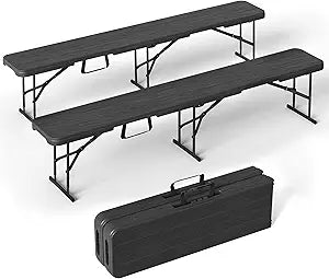 VSOAEIL 6 Foot Folding Bench, Portable Plastic Folding Bench Seat, Foldable Seat for Indoor Outdoor Picnic Camping Dining, Soccer Garden Multipurpose Entertaining Activities, Black, 2 Pack