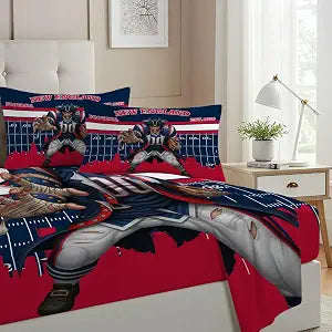 Allenjoy New England American Football Navy Strength Sheets Set with Fitted Sheet, Flat Sheet and 1 Pillowcase for Men Teens Fans Brother Son Bedding Bedroom Decor, Twin Size