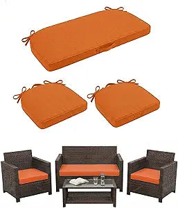 3 Pack Foam Wicker Patio Furniture Cushions, Replacement Cushions Fit Outdoor 4 Pieces Rattan Chair Sofa Set,Waterproof Outside Loveseat Pads,41x18x2 + 18x18x2,U-Shape,Orange