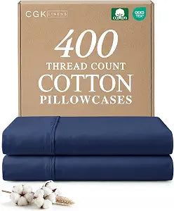 100% Cotton Pillow Cases King Size - 400 Thread Count - Set of 2, Navy Blue