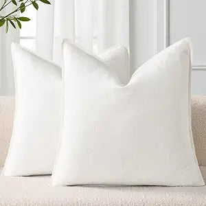 decorUhome Fall Decorative Linen Euro Sham Throw Pillow Covers 26x26 Inch Set of 2 Cream White Pillow Covers with Flange Edges Soft Farmhouse Boho Accent Pillow Cases for Couch Bed Living Room
