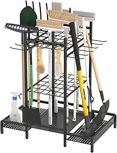 Organizer Yard Tool Storage Rack,Garden Organizer,Steel Yard Tool Racks To Store Long-Handled Tools,Tool Holder For Garden,Shed,Outdoor,Black