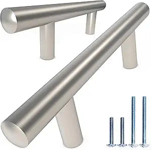 Premium Solid Euro Style Bar Handle Pull-25Pack -5 In Hole Center & 7 1/2 In Length-Heavy Stainless Steel Bar Handle Pull W/ a Matte Nickel Finish-American Owned Cabinet Hardware