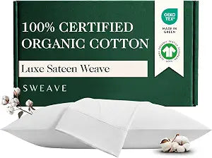 100% GOTS Certified Organic Cotton Pillowcases, Queen Size, 2Pcs, White