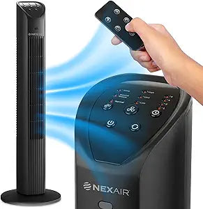NEXAIR 36Γ Oscillating Tower Fan, 3 Speed Portable Fan Tower With Remote Control, Quiet Operating Floor Fan for Bedroom with 7.5 Hr Auto Off Timer, Modern Design Room Cooling Fan For Home & Office