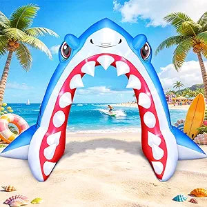 KOOY 13FT Giant Shark Inflatable Arch with Built-in LED Lights, Summer Outdoor Pool Party Decor, Waterproof Summer Inflatables Decorations for Beach, Backyard, Garden