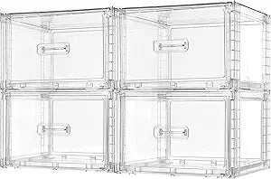 Vtopmart 4 Pack 18QT Clear Stackable Storage Drawers,Easily Assemble Closet Organizers,Plastic Storage Bins for Bathroom,Cabinet,Kitchen Pantry,Under Sink Organization(Medium)