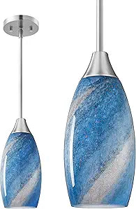 EDISHINE Pendant Light Fixtures, Handcrafted Art Glass Hanging Light with Brushed Nickel Finished, E26 Socket, Adjustable Cord Glass Pendant Light for Kitchen, Bathroom, Hallway, Bar