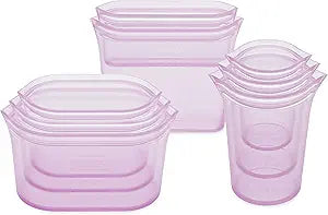 Zip Top Reusable Food Storage Bags | Full Set of 8 [Lavender] | Silicone Meal Prep Container | Microwave, Dishwasher and Freezer Safe | Made in the USA