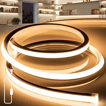 LED Strip Lights Warm White 3000K,9.8ft 110-120V Neon Rope Lights,Flexible Silicone Outdoor Waterproof Neon Strip Lights for Bedroom,Mirror,Kitchen Cabinet, Living Room,Halloween Decor