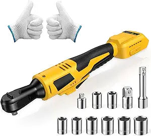 3/8" Cordless Ratchet Wrench for De-WALT 20V Max Battery - 42Ft-Lbs Brushless Motor Electric Ratchet Set with 0-220RPM Variable Speed, 8 Sockets, 3/8" and 1/4" Adapters,3" Extension Bar (Tool Only)