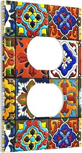 Mexican Talavera Ceramic Pattern 1 Gang Electrical Outlet Covers Single Duplex Wall Plate Decorative Receptacle Light Switch Cove for Bathroom Bedroom Decorate