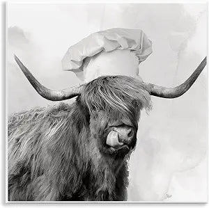 Kitchen Chef Cattle Farmhouse, 12 x 12 Inch Mounted Print on Wall Plaque