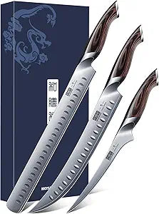 HOSHANHO Carving Knife Set 3PCS, Japanese High Carbon Steel Brisket Slicing Knife Sets with Ergonomic Pakkawood Handle, Butcher Knife Breaking Knife Boning Knife for Meat Cutting