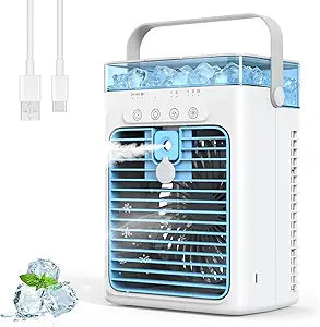 Portable Air Conditioners, Personal Evaporative Air Cooler, 3-Speed Small AC Fan, 8H Auto-off, Mini Air Conditioner, Cooling Fan for Car, Desktop, Camping, Bedroom, Office