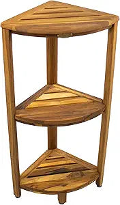 EcoDecors Snazzy Corner Gold 3 Tier Corner Shelf FSC Teak Wood Bathroom Shelf Natural Water Resistant Spa Shower Organizer for Bathroom Sauna Bath Storage 17 x 12 x 32 in